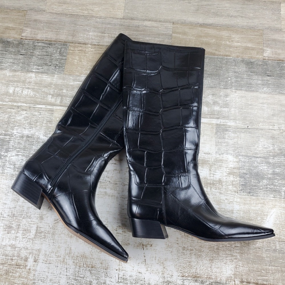 Vince Camuto Pavla Womens Knee High Boot Sz 8.5 M Black Leather Square Toe Block